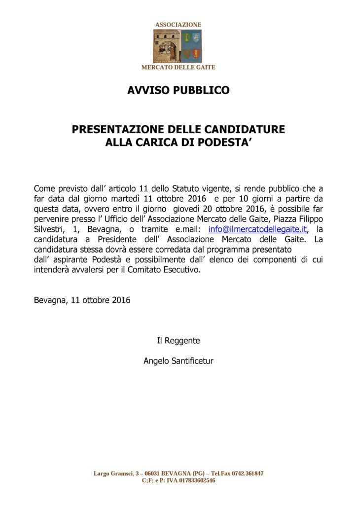 Avviso Pubblico Presentazione Delle Candidature Alla Carica Di Podesta Il Mercato Delle